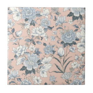 Blaue Pfingstrosen Pfirsich Botanisch Vintage Flor Fliese