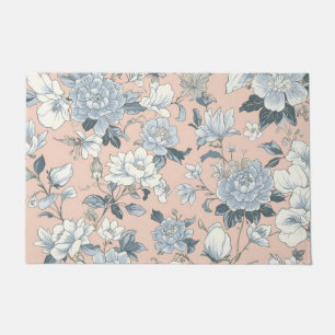 Blaue Pfingstrosen Pfirsich Botanisch Vintage Flor Fußmatte