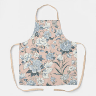 Blaue Pfingstrosen Pfirsich Botanisch Vintage Flor Schürze