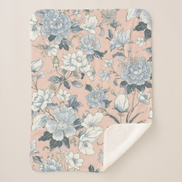Blaue Pfingstrosen Pfirsich Botanisch Vintage Flor Sherpadecke