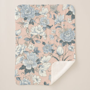 Blaue Pfingstrosen Pfirsich Botanisch Vintage Flor Sherpadecke