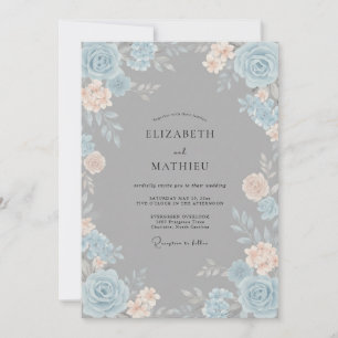 Blaue Pfirsich-Ätherische Blütenhochzeit Einladung