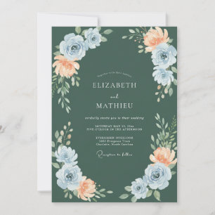 Blaue Pfirsich-Botanik-Hochzeit Einladung