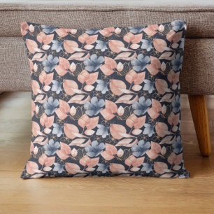 Blaue, Pfirsich- und Gold-Blumen - Stylische botan Kissen