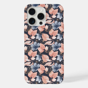 Blaue, Pfirsich- und Goldblumen - stilvolle botani iPhone 15 Pro Max Hülle