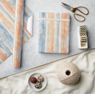 Blaue Pfirsichcreme-Streifen Geburtstag Geschenkpapier