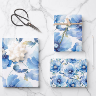 Blaue Pflaume-Blume Geschenkpapier Set