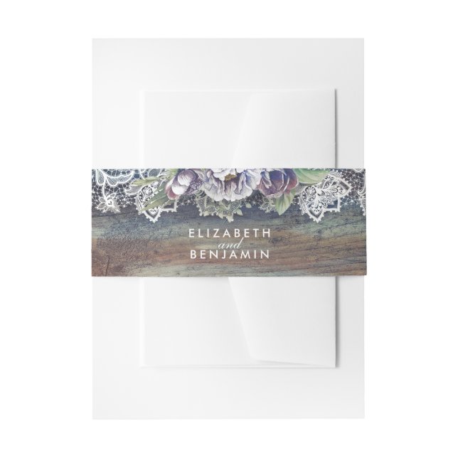 Blaue Pflaume Vintages Rustikales Spitzenholz Einladungsbanderole (Vorderseite Beispiel)