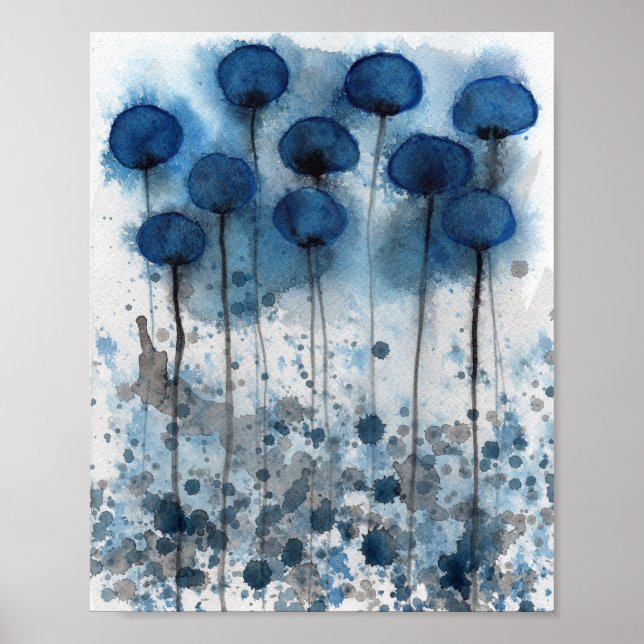 Blaue Pflaumen, Aquarellmauer, Blume Poster (Vorne)