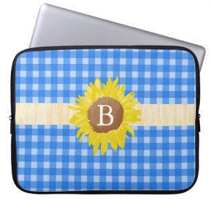 Blaue Pflaumen im Landstil, Sonnenblumen, Monogram Laptopschutzhülle