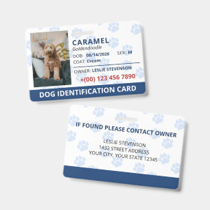 Blaue Pfotenabdrücke Foto & Name Hundemarke Ausweis