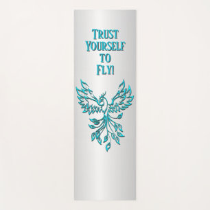 Blaue Phoenix erhebt sich aus der Matte, glaube Yogamatte