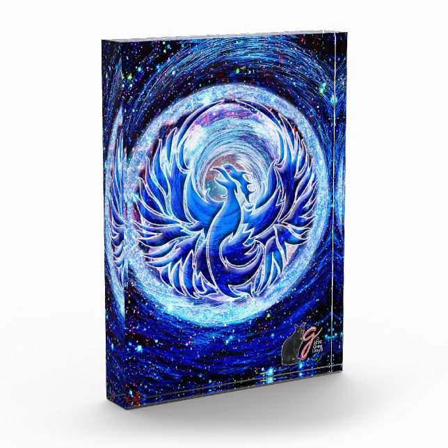 Blaue Phoenix-Farbillustration Acrylblock Fotoblock (Links)