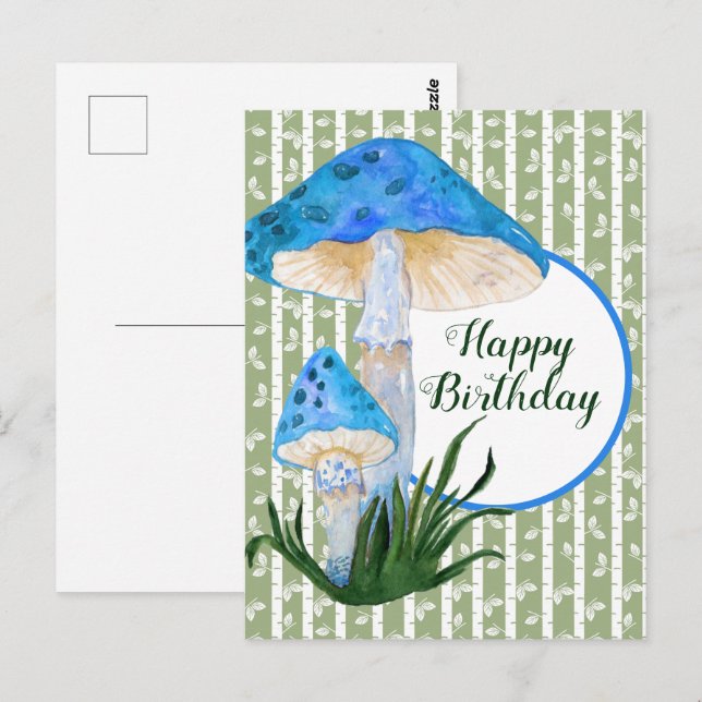 Blaue Pilze auf Aspen Geburtstag Postkarte (Vorne/Hinten)