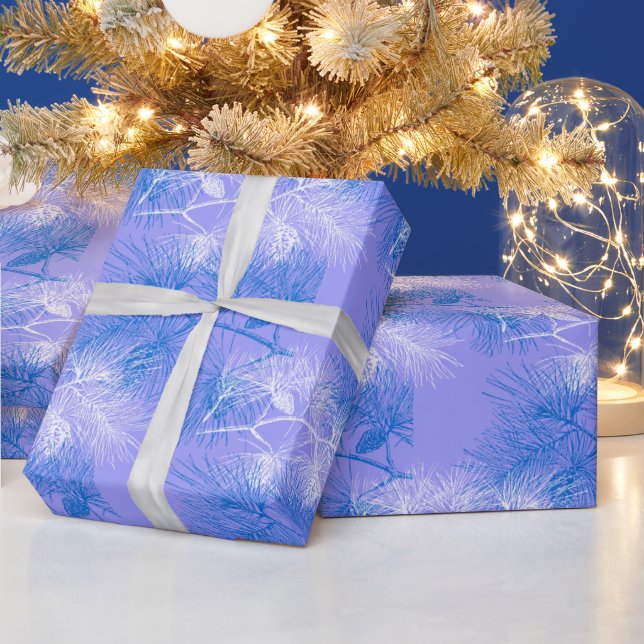 Blaue Pine Holiday Pattern Geschenkpapier (Feiertage)