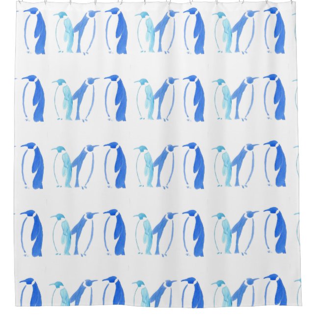 Blaue Pinguine Duschvorhang (Vorderseite)