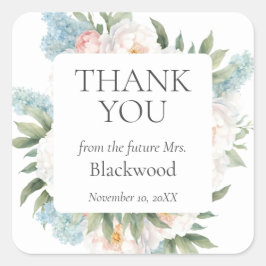 BLAUE PINK BLOMING BLUME BRIDAL Vielen Dank Quadratischer Aufkleber