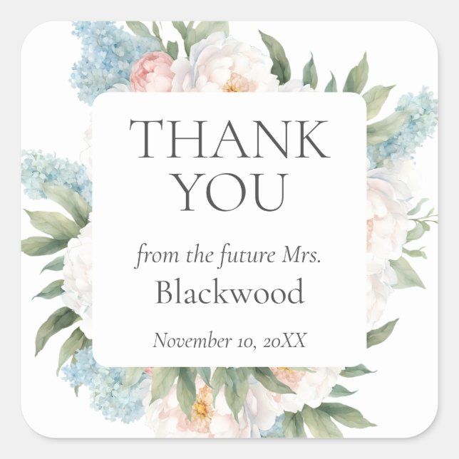 BLAUE PINK BLOMING BLUME BRIDAL Vielen Dank Quadratischer Aufkleber (Vorderseite)