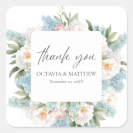 BLAUE PINK BLOOMING BLUME DANKEN QUADRATISCHER AUFKLEBER