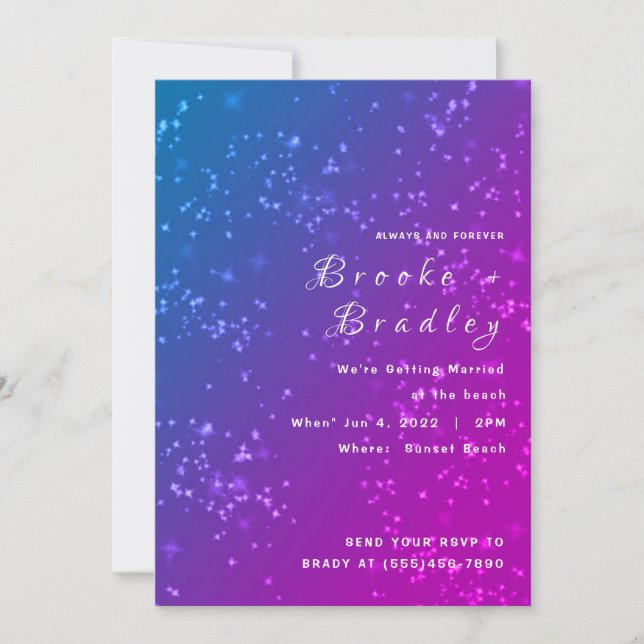 Blaue Pink Stardust Hochzeit Einladung (Vorderseite)