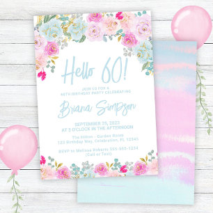Blaue Pinke Pfirsich Lila Florale 60. Geburtstagsf Einladung