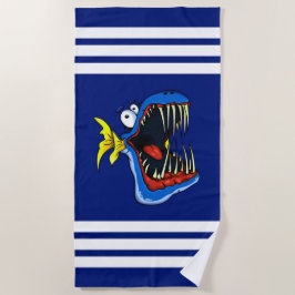 Blaue Piranha-Fische auf Navy Blue und White Strip Strandtuch