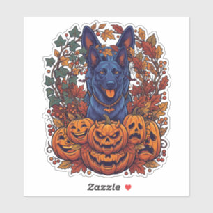 Blaue Pitbull-Halloween-Kürbisse Herbstlaub Fleder Aufkleber