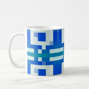 Blaue Pixel-Art-Geometrie-Muster-Kaffeetasse Kaffeetasse