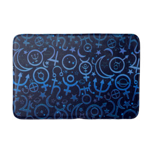 Blaue planetarische Symbole Mystisches Universum P Badematte