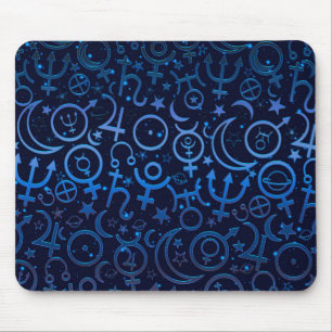 Blaue planetarische Symbole Mystisches Universum P Mousepad