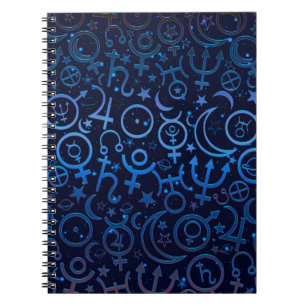Blaue planetarische Symbole Mystisches Universum P Notizblock