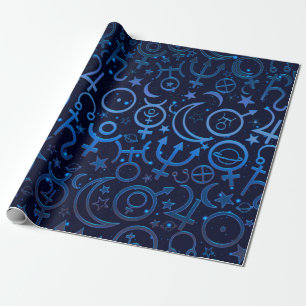 Blaue Planetensymbole Mystical Universe Planets Geschenkpapier
