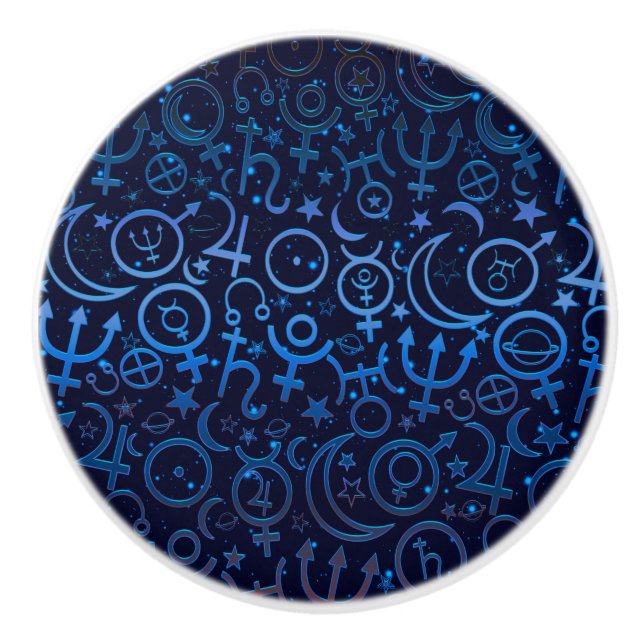 Blaue Planetensymbole Mystical Universe Planets Keramikknauf (Vorderseite)