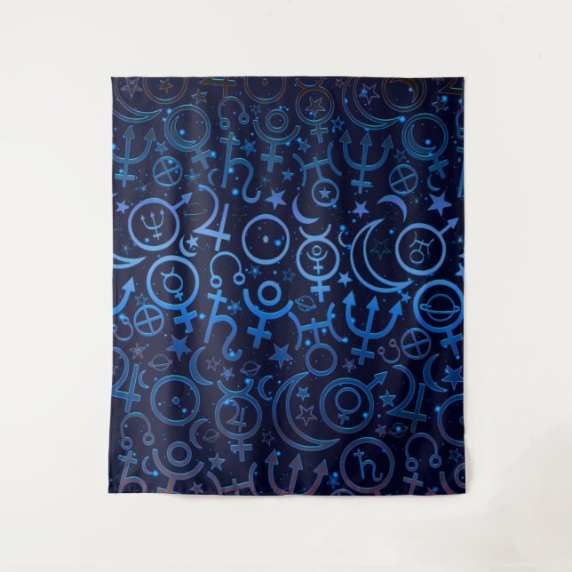 Blaue Planetensymbole Mystical Universe Planets Wandteppich (Vorderseite)