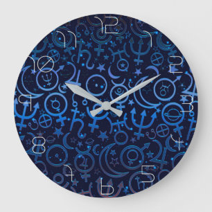 Blaue Planetensymbole Mystisches Universum Planete Große Wanduhr