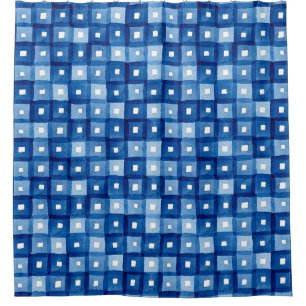 Blaue Plätze, Aquarellfarben Nahtloses Mosaik. Duschvorhang