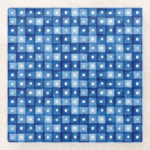Blaue Plätze, Aquarellfarben Nahtloses Mosaik. Glasuntersetzer