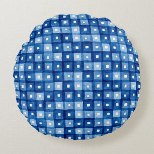 Blaue Plätze, Aquarellfarben Nahtloses Mosaik. Rundes Kissen