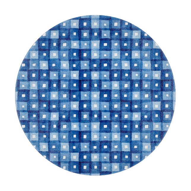 Blaue Plätze, Aquarellfarben Nahtloses Mosaik. Schneidebrett (Vorderseite)