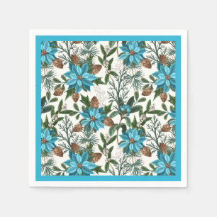 Blaue Poinsettia und Kiefern Serviette