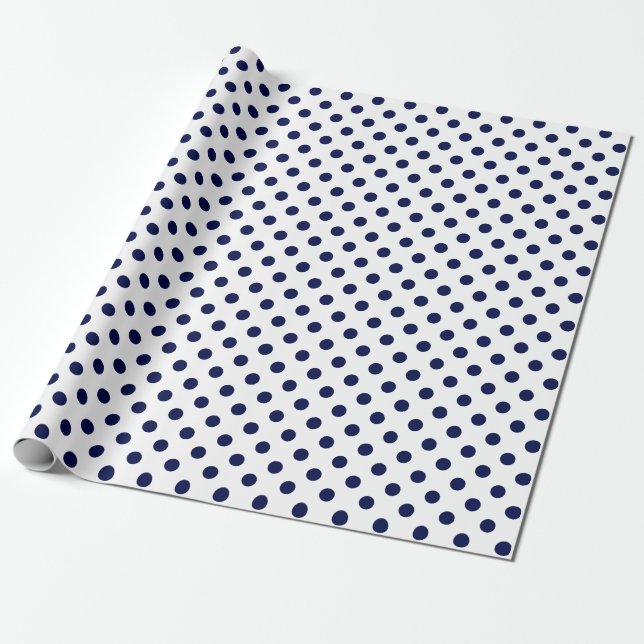 Blaue Polka-Dot auf weißem Mittelraum Geschenkpapier (Ungerollt)