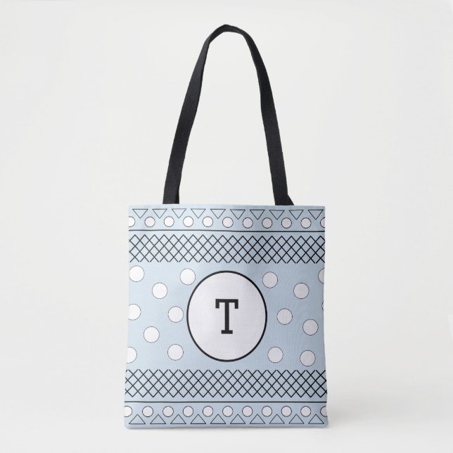 Blaue Polka Dots Geometrisches Muster Monogram (Vorderseite)
