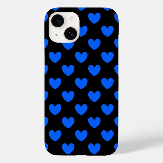 Blaue Polka-Herzen auf schwarz Case-Mate iPhone Hülle (Rückseite)