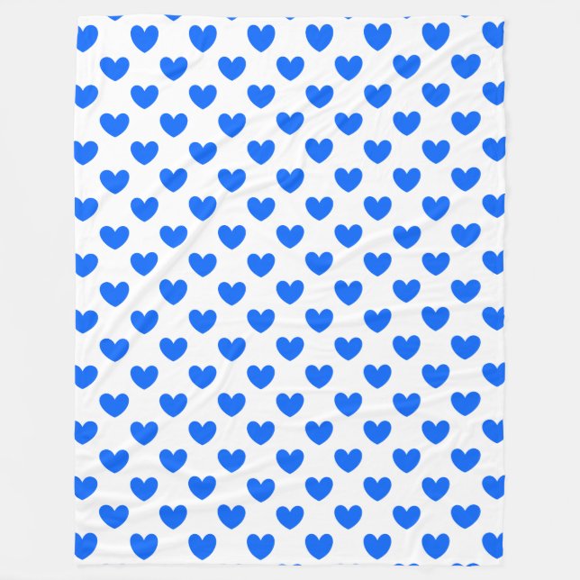 Blaue Polka-Herzen auf weiß Fleecedecke (Vorderseite)