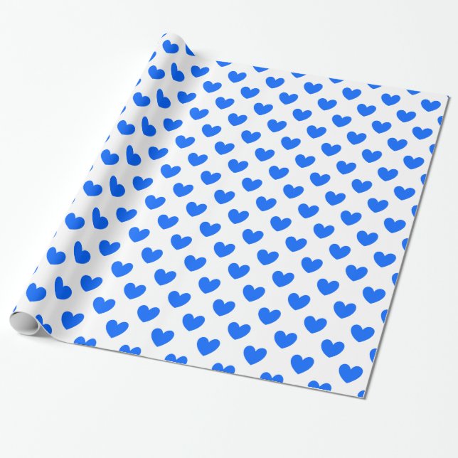Blaue Polka-Herzen auf weiß Geschenkpapier (Ungerollt)