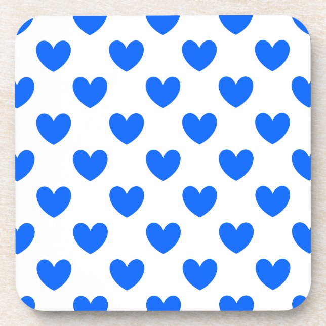 Blaue Polka-Herzen auf weiß Getränkeuntersetzer (Vorderseite)