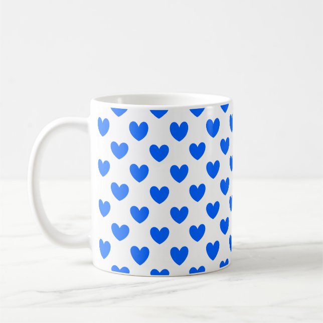 Blaue Polka-Herzen auf weiß Kaffeetasse (Links)