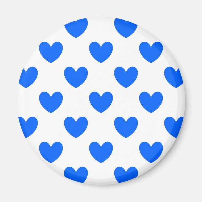 Blaue Polka-Herzen auf weiß Magnet (Vorne)