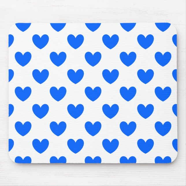 Blaue Polka-Herzen auf weiß Mousepad (Vorne)