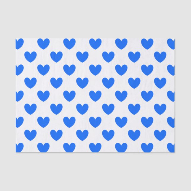 Blaue Polka-Herzen auf weiß Seidenpapier (Vorderseite)